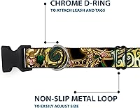 Vista 5 de Collar de perro Clip de plástico Loki Poses Negro Oro Verde 13 a 18 pulgadas 1.5 pulgadas de ancho