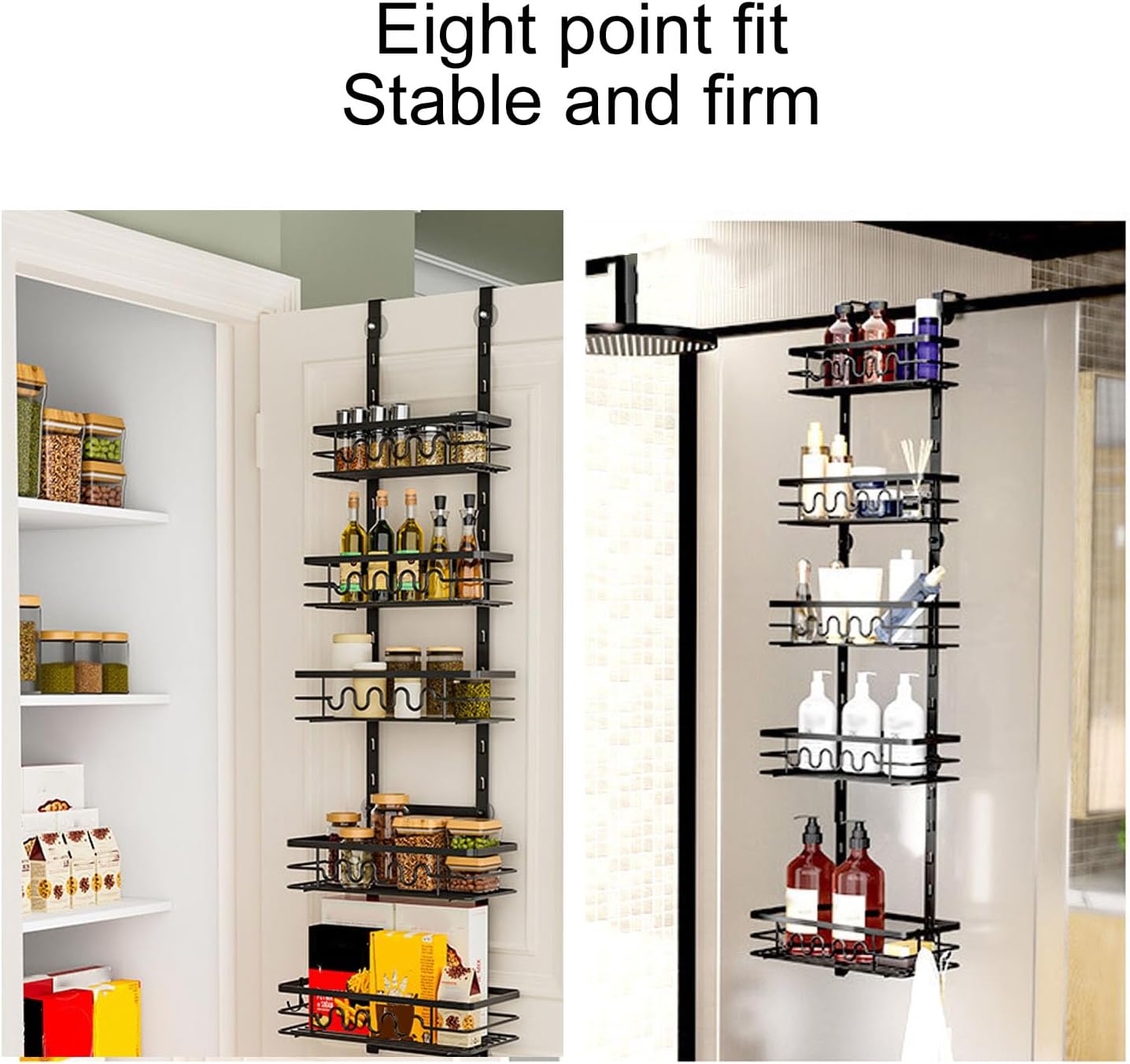 Haofy Over The Door Rack Organizer 5 Tier Punchless Hanging Shelf Carbon Steel Construction for Seasonings Cans Fits Cabinet Pantry Doors