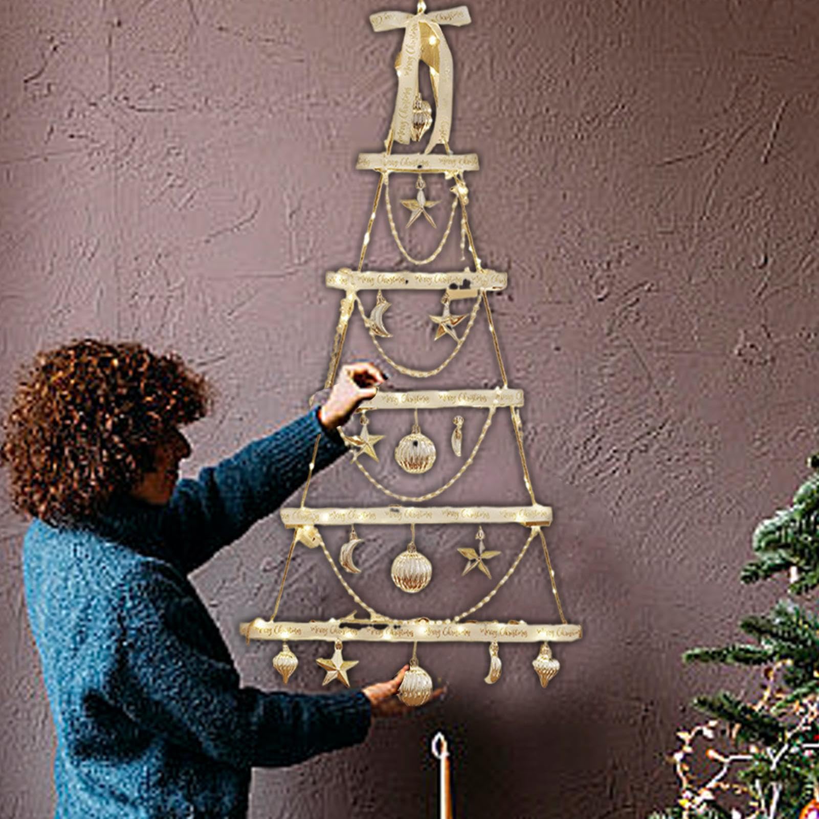 Albero di Natale da Appendere al con Forma a di Corda in Legno con