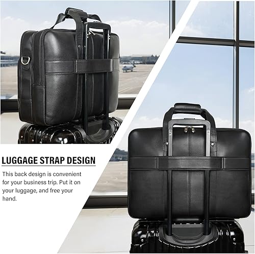 Miniatura 6 de Maletín de negocios de cuero para hombres de cuero de grano completo maletín para portátil de 15.6 pulgadas