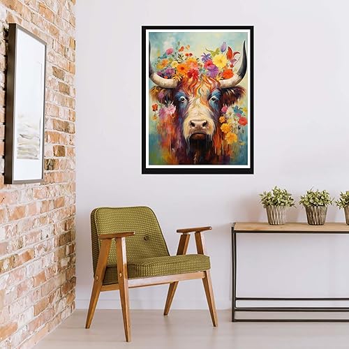 Miniatura 2 de Rovepic - Kits de pintura de diamantes 5D con diseño de vaca, taladro completo, pintura de bricolaje con diamantes, flor de cristal, diamantes de