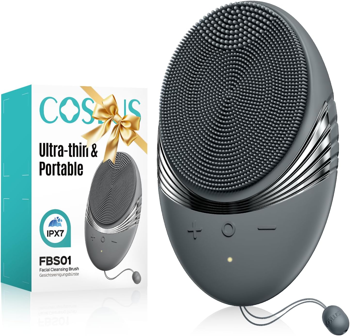 COSLUS FBS01 Facial Cleansing Brush Face Scrubber, Compact for Travel | Rechargeable, Gentle Silicone, 5 Cleansing Modes, Deep Cleaning for Men & Women, Removing Blackhead Exfoliating, Dark Gray