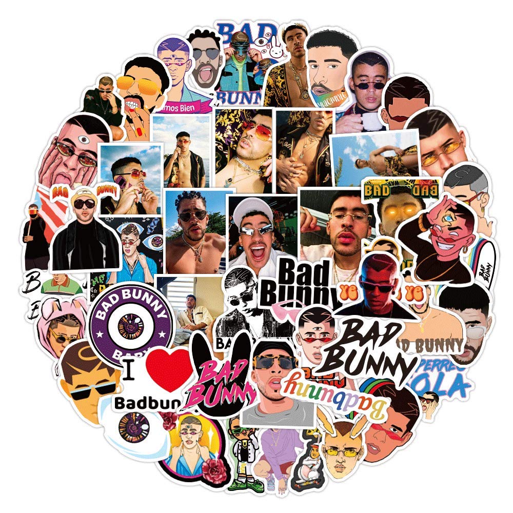 50PCS Bad Bunny Stickers for Laptop and computer, Cute cartoon Stickers Waterproof Vinyl stickers for Water Bottle Skateboard Guita Car Bumper Luggage,All kinds of Graffiti Decals for Kids Girls Teens Adults (Bad Bunny)