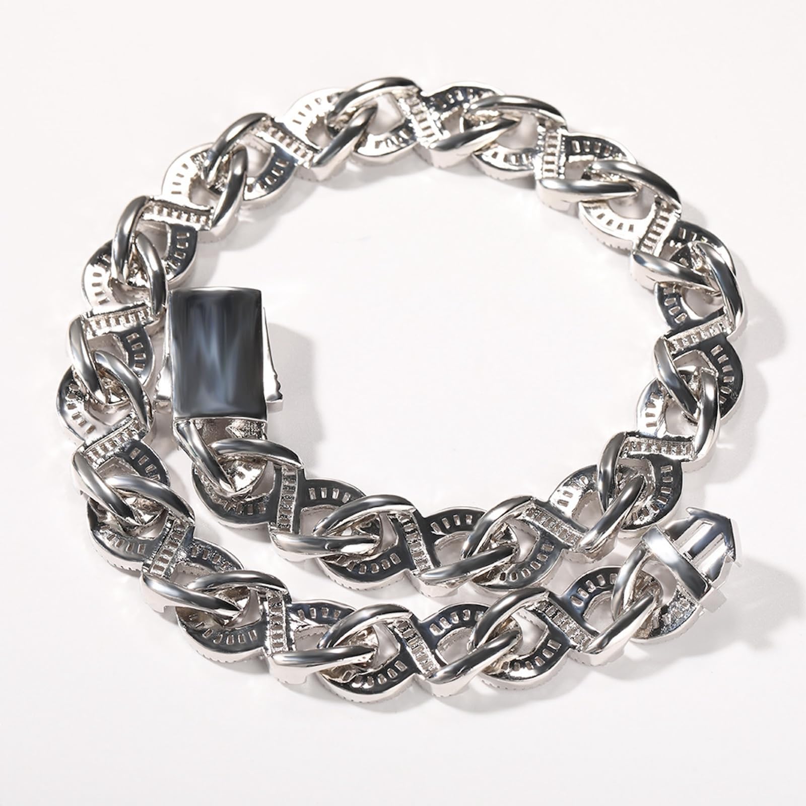 ICEDIAMOND 15MM Bagietka CZ Nieskończony Diament Chain Horn Kubański, całkowicie ranny Bling Cyrkonia Hip Hop Trend Sklep z zabawkami Cool Rapper dla mężczyzn Kobiety