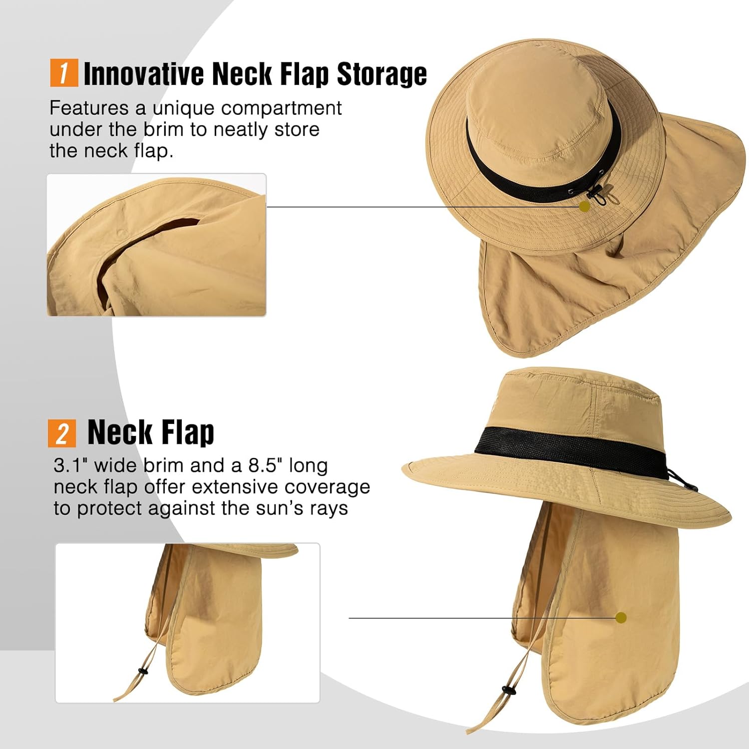 Oversized XL XXL Men's UV 50 Waterproof Packable Mesh Neck Flap Sun Fishing Hat Bucket Bonnie Hiking - Image 8