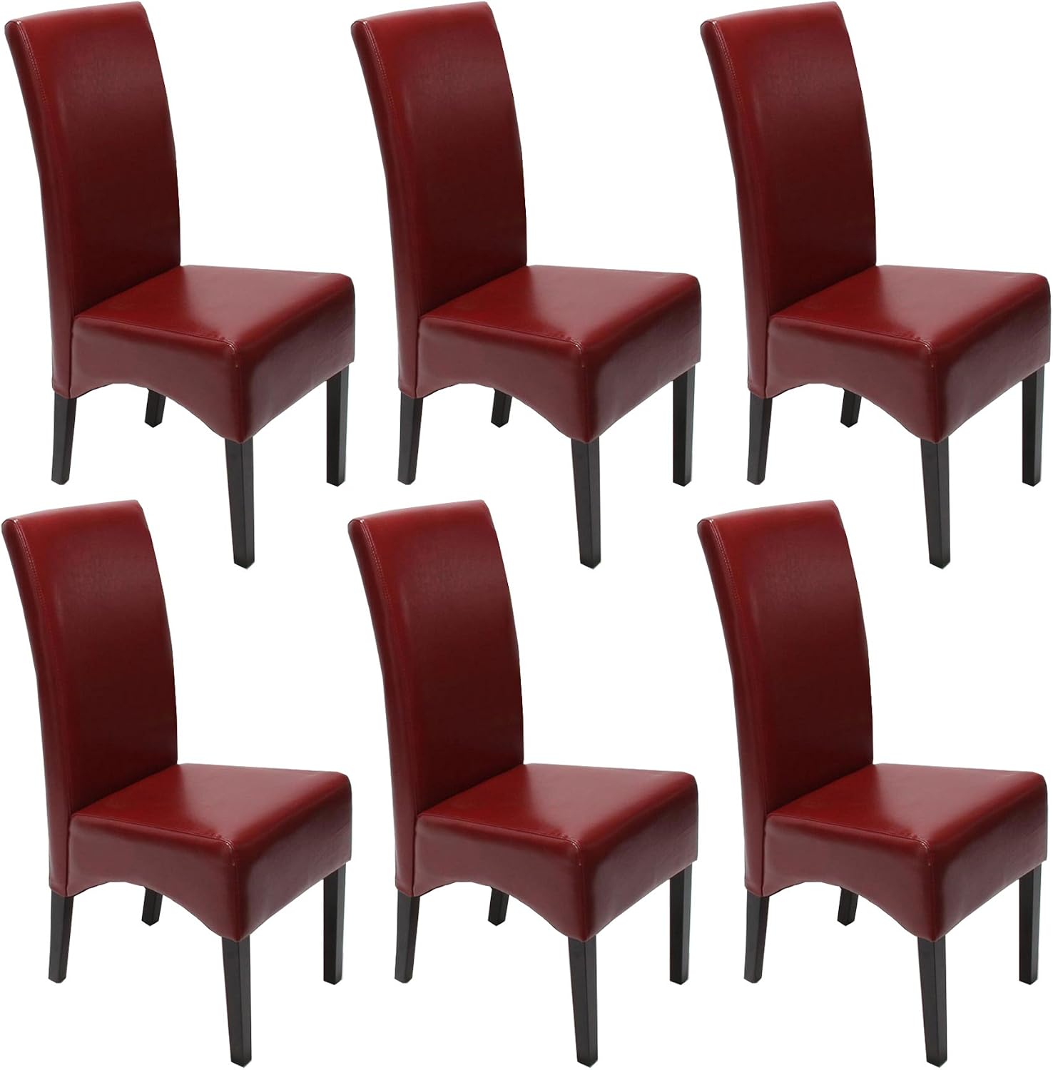Set of 6 Latina Dining Chairs / Kitchen Chairs / Leather / Red / Dark Legs