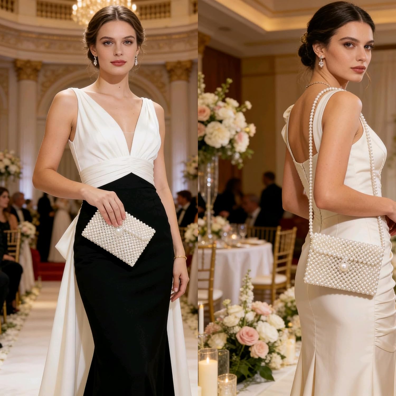 Luxury Pearl Bag Chain Bag Purse Shoulder Bag Evening Bags for Women, Artificial Pearl Clutch Crossbody Beaded Handmade Bags for Party Wedding Bridal Travel - Image 2