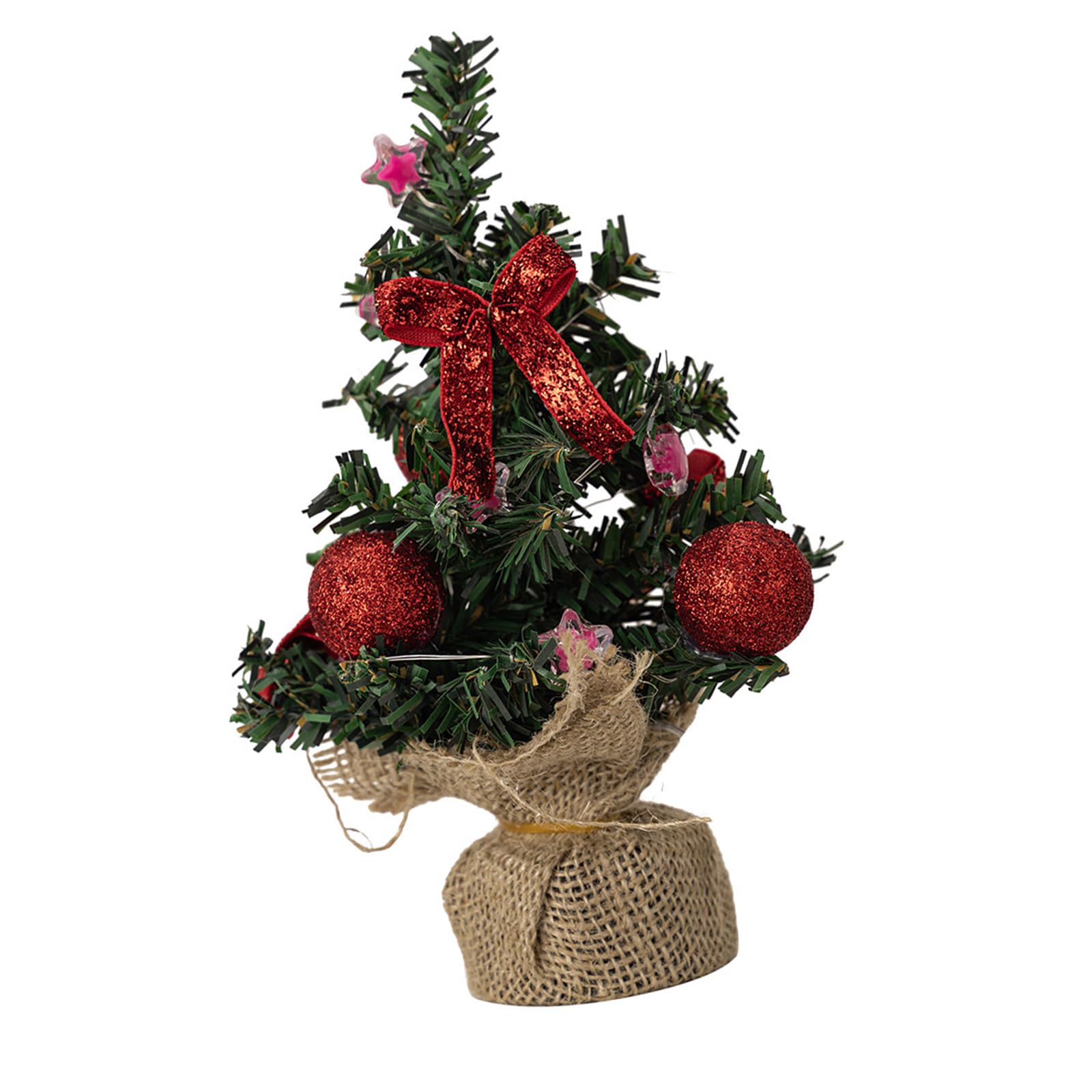 carotoe Miniature Christmas Tree with Lights and Ornament Tabletop Decoration Holiday Desktop Adorment Party Supplies Christmas Party Accessory