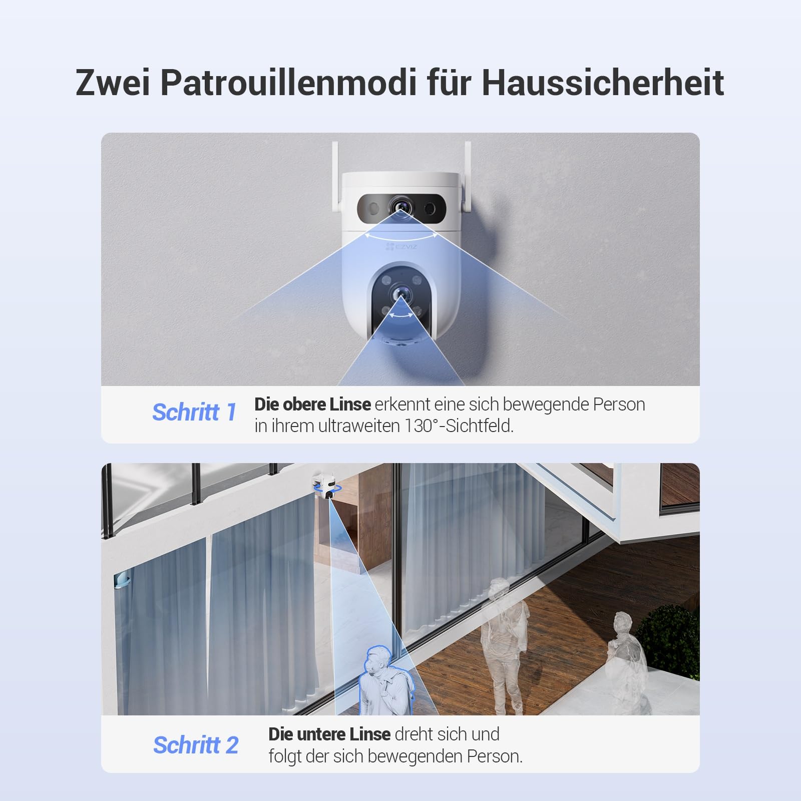 EZVIZ 5MP+5MP Überwachungskamera Aussen WLAN mit Dual-Lens, 2,4 & 5GHz WLAN, 360° Pan & Tilt Überwachung Outdoor, KI-Erkennung, Auto-Tracking, Farbnachtsicht, Wetterfest, 2-Wege-Audio, H9c Dual 3K