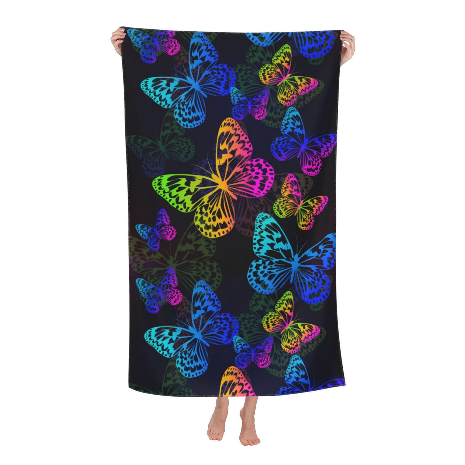 VOOHDDY Butterfly Flying Beach Towel Large Soft Absorbent Microfiber Quick Dry Oversized Bath Towels for Bathroom Women Men Pool Camping Travel Swimming Picnic Sports