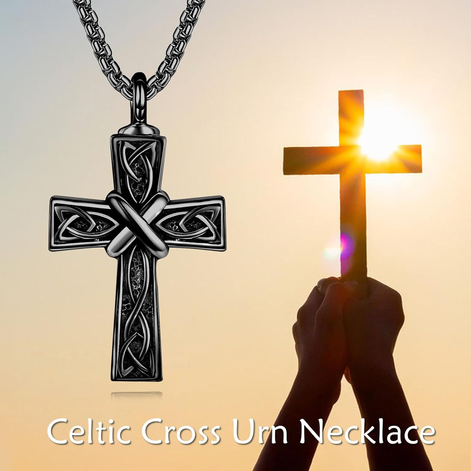 Celtic Cross Urn Necklace For Ashes for Women 925 Sterling Silver Celtic Knot Ashes Pendant Cross Cremation Jewelry for Women Men