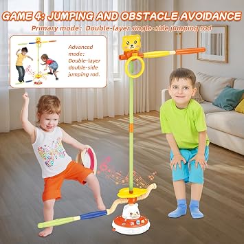 Sports Outdoors Play Toys - 5 in 1 Musical Jump Ring Toss Game Stomping Launch Rocket Launcher Basketball Throw for Kids - Indoor Outside Obstacle Avoidance Gifts for Toddlers Ages 3 4 5 6 7 8 9