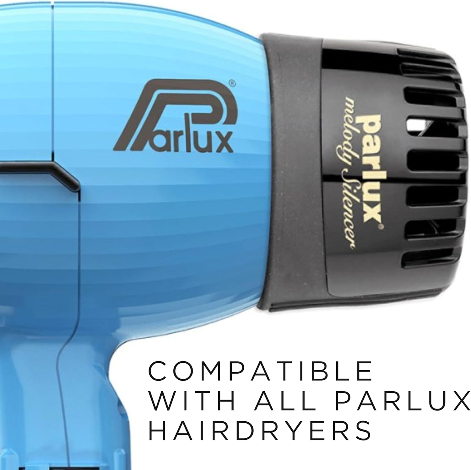 Parlux Melody Silencer Hair Dryer Attachment for Noise Reduction. Compatible with Parlux Hairdryers. Lightweight for Salon & Home Use. (Black)
