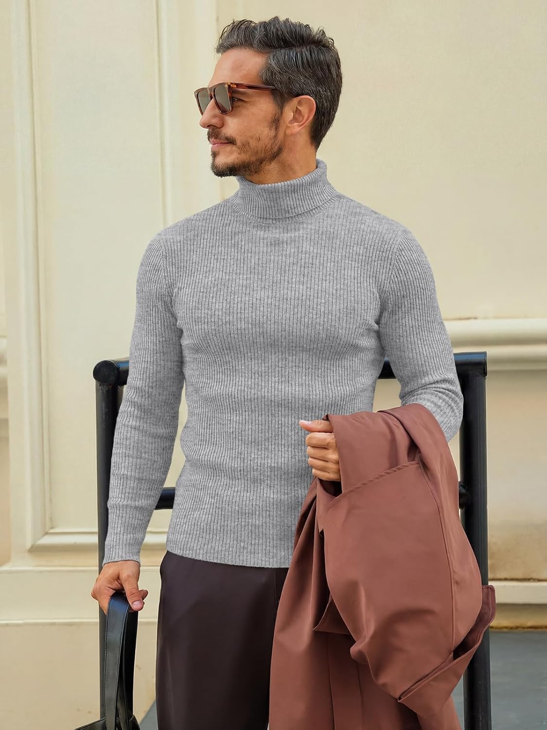 Runcati Mens Slim Fit Turtleneck Sweaters Casual Knitted Pullover Sweater image 3