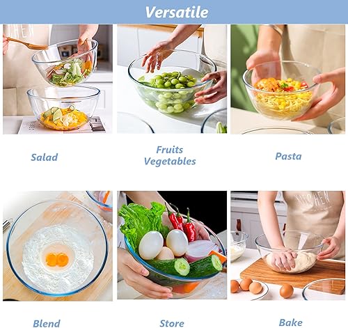 Miniatura 5 de WhiteRhino Tazones de vidrio para mezclar de vidrio con tapas (4.5 cuartos de galón, 2.7 cuartos de galón, 1.1 cuartos de galón), cuencos grandes