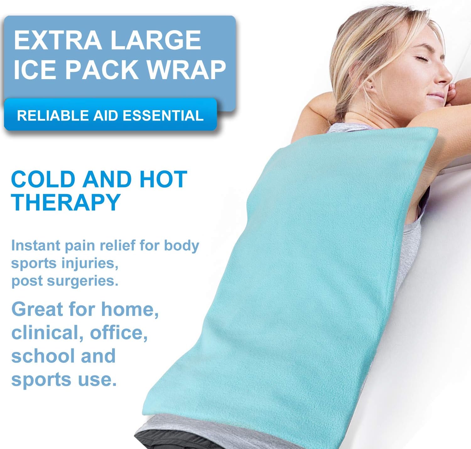 Oversized Gel Ice Pack with Soft Fabric Cover, 12" x 21" Extra Large Cold Pack for Back Injuries Pain Relief, Reusable Flexible Cold Compress Physical Therapy for Shoulder Spine Hip Knee Swelling