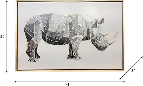 Miniatura 2 de Sagebrook Home Geo Rhino Dibujo de carbón con hoja dorada, arte contemporáneo, gris y dorado, 71 pulgadas de ancho x 3 pulgadas de profundidad x 47