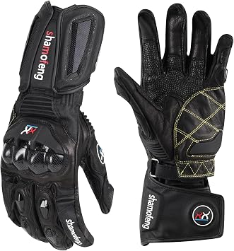 Winter Motorcycle Gloves Leather Warm Riding Gloves Waterproof with Touchscree Carbon Fiber Shell for Motorbike ATV MTB