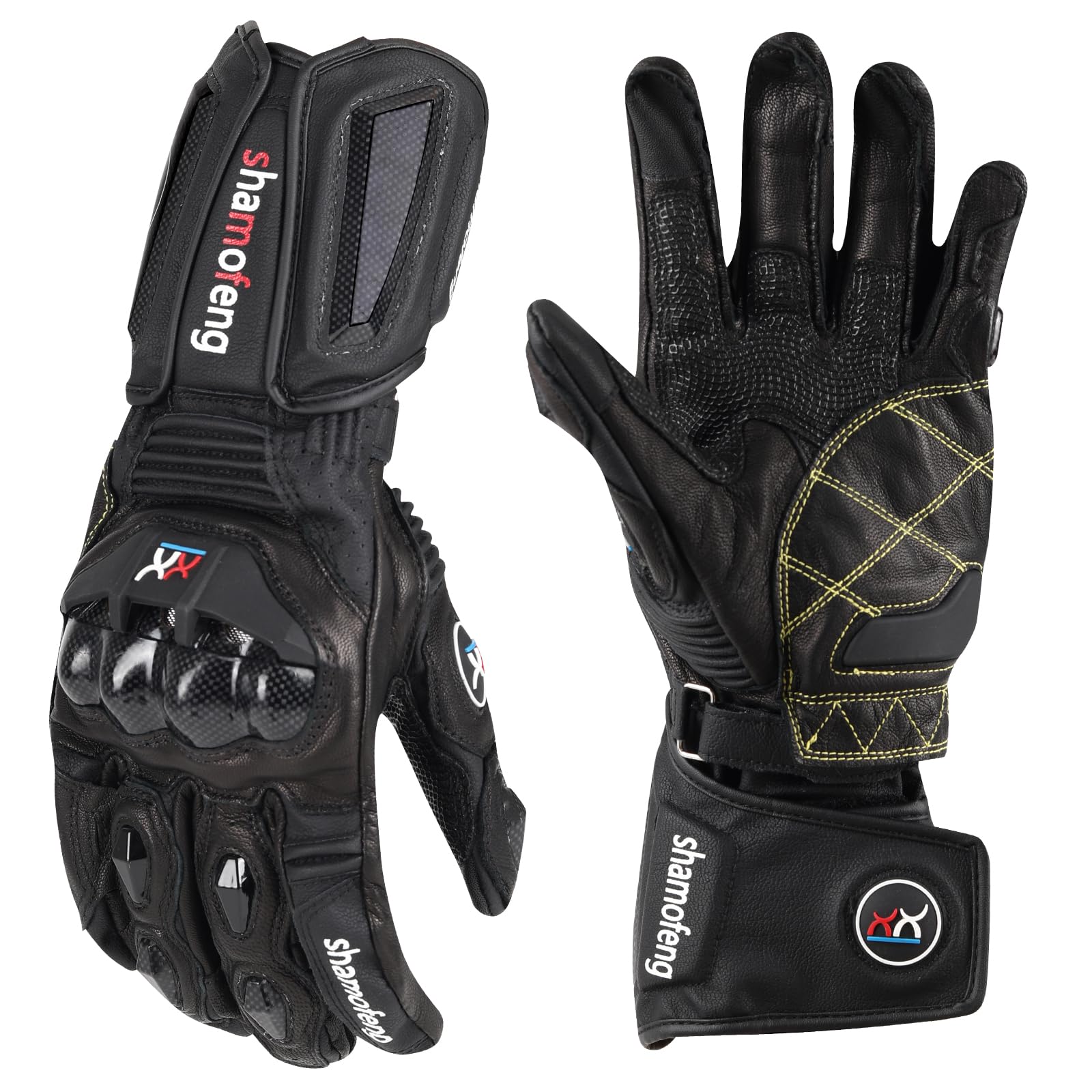 Winter Motorcycle Gloves Leather Warm Riding Gloves Waterproof with Touchscree Carbon Fiber Shell