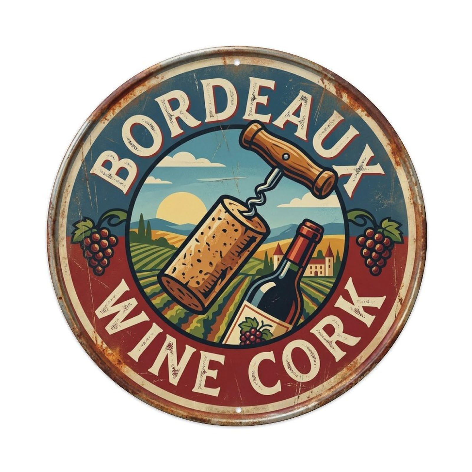 Vineyard Travel Wine Cork France Bordeaux Metal Tin Sign