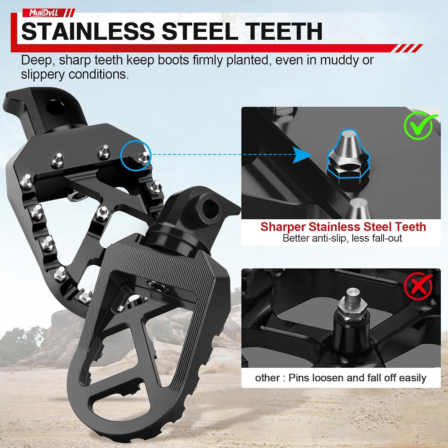 Dirt Bike Foot Pegs for Tutti Tuttio Soleil01, 360° Rotating Footpeg Pedals CNC 7075 Aluminum, Foot Rest with Non Slip Teeth Off-Road EBike, Black