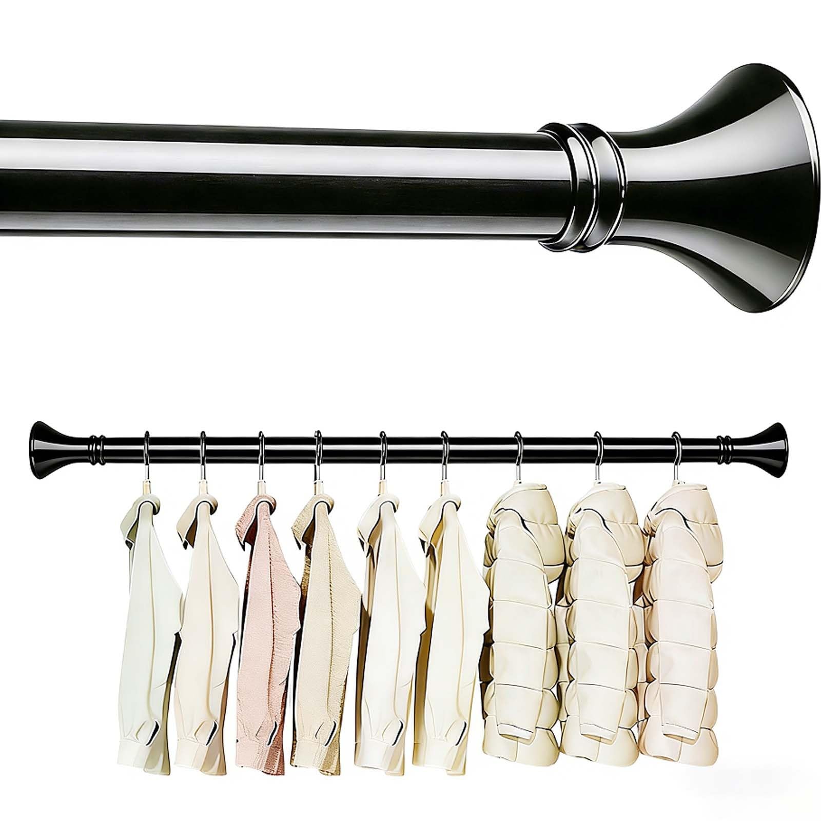 Duschvorhang-Spannstange ohne Bohren 40-500 cm Teleskopstange aus Edelstahl Gardinenstange zum Klemmen durch Drehen Verstellbar für Badezimmer Kleiderschrank Kleiderstange(Metallic,4.1-5.0m)