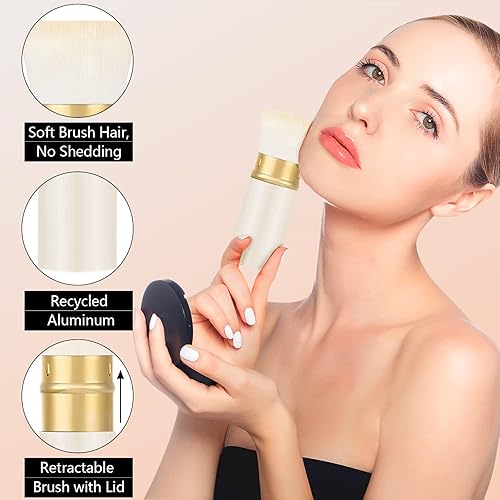 Miniatura 18 de Falliny Brocha de maquillaje retráctil Kabuki, brocha de viaje para rubor, protector solar, bronceador, pulido, corrector, resaltador, cosméticos