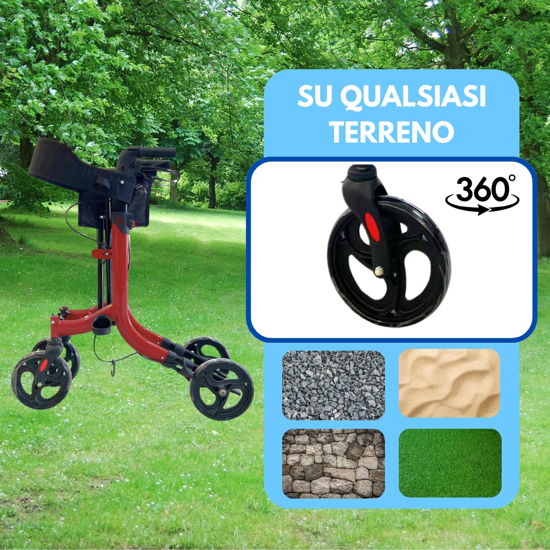 Deambulatore con Freni Pieghevole Regolabile Compatto in Alluminio, Girello per Anziani, VITAWALK PRO - Cesto portaoggetti, 4 Ruote, Rollator, SC5023B