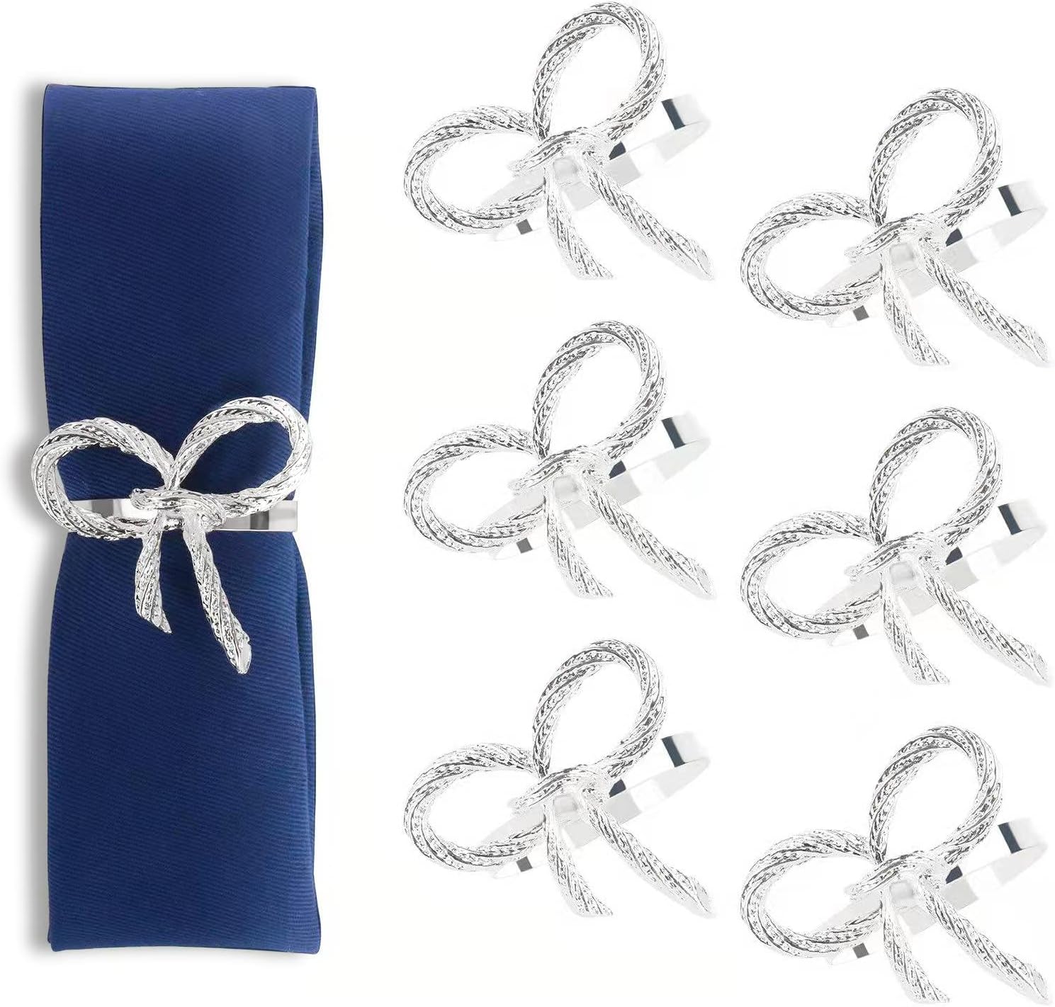 Hottest Sale YoyoCinny Napkin Rings ，Silver Napkin Rings ，Napkin Holders Buckles for Table Decorations Holiday Wedding Banquet (Silver 6PCS)