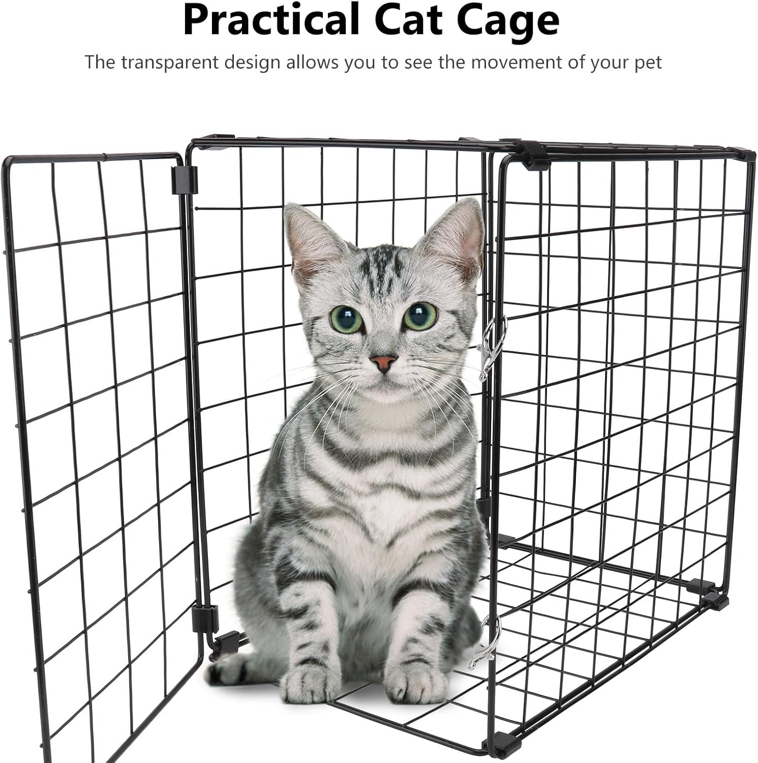 Alasum Foldable Compact Dark Pet Cage for Car Use Household Cat Carrier with Anti-Scratch Design Portable Iron Cat Enclosure for Indoor and Kittens