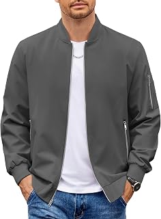 COOFANDY Men's Bomber Jacket Lightweight Water Repellent Windbreaker Zip-Up Coat Stylish Fall Layer with Pockets
