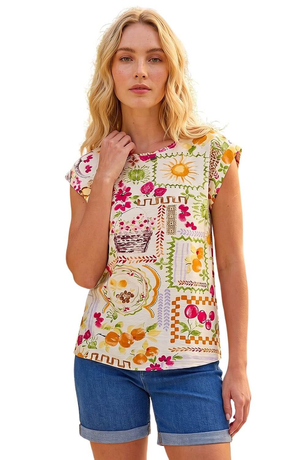 Roman Women's Orange Fruit Print Shell Top Size 12