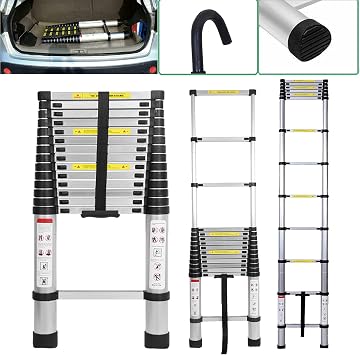 Telescoping Ladder Extension Multi-Purpose 20.5FT Aluminum Foldable Compact Loft Ladder Portable Extendable Step Ladder Safety Lock Adjustable Height for Roof Business Household RV Work 330lb Max Load