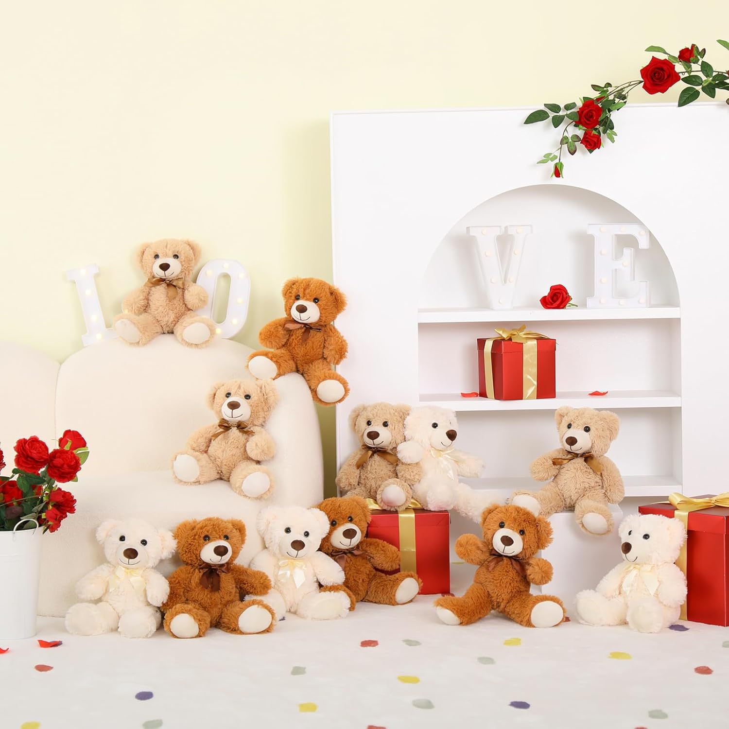 MaoGoLan 12 Pack Teddy Bears in Bulk, 14inch Small Stuffed Animals Teddy Bears for Baby Shower Wholesale Plushies for Themed Birthday Wedding Party Favors - 3 Colors