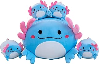 Gudisi Axolotl Plush, 16" Cute Axolotl Stuffed Animals Mommy with 4 Baby Plushies in Tummy,Soft Jumbo Axolotl Plush Christmas and Birthday Gifts for Girls Boys