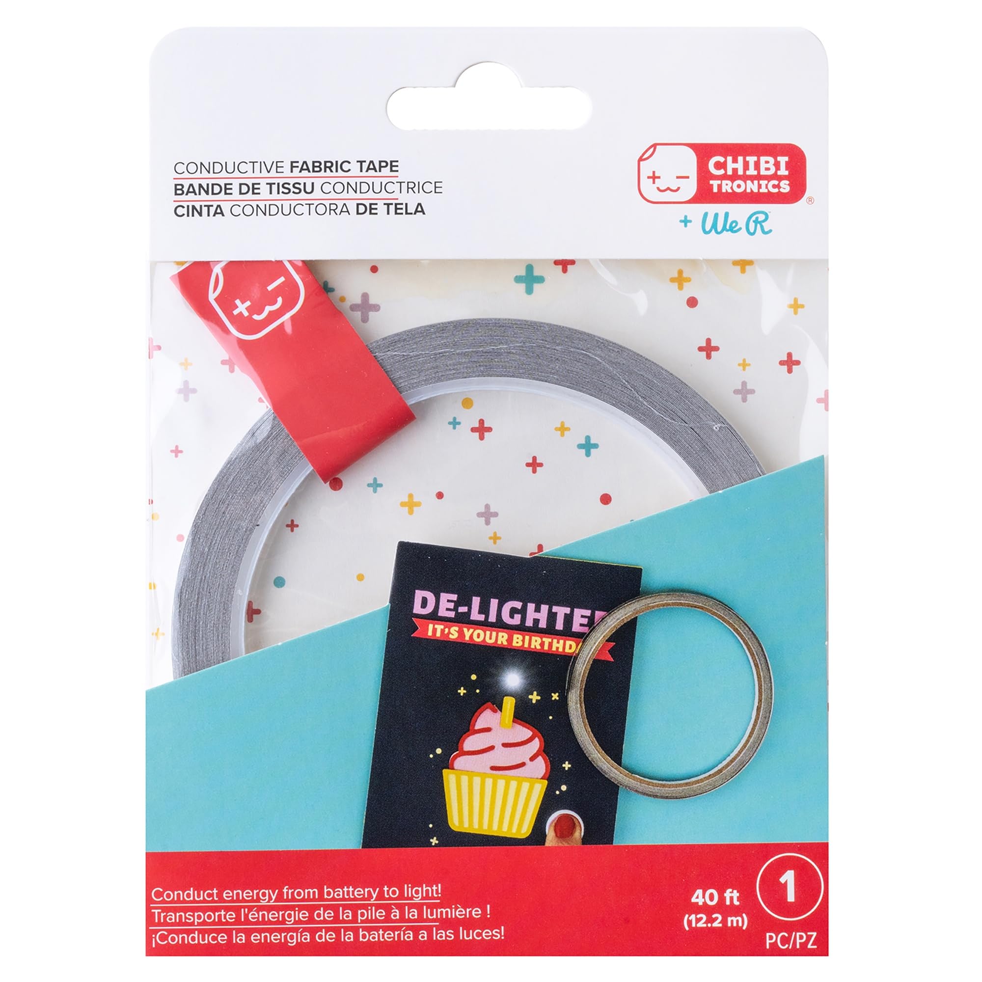 We R Makers Multiple Colors Chibitronics Conductive Fabric Tape 39.4 Ft (12 M) - For Electrical Led Circuits - Adhesive Roll For Illuminated Cards & Led Projects