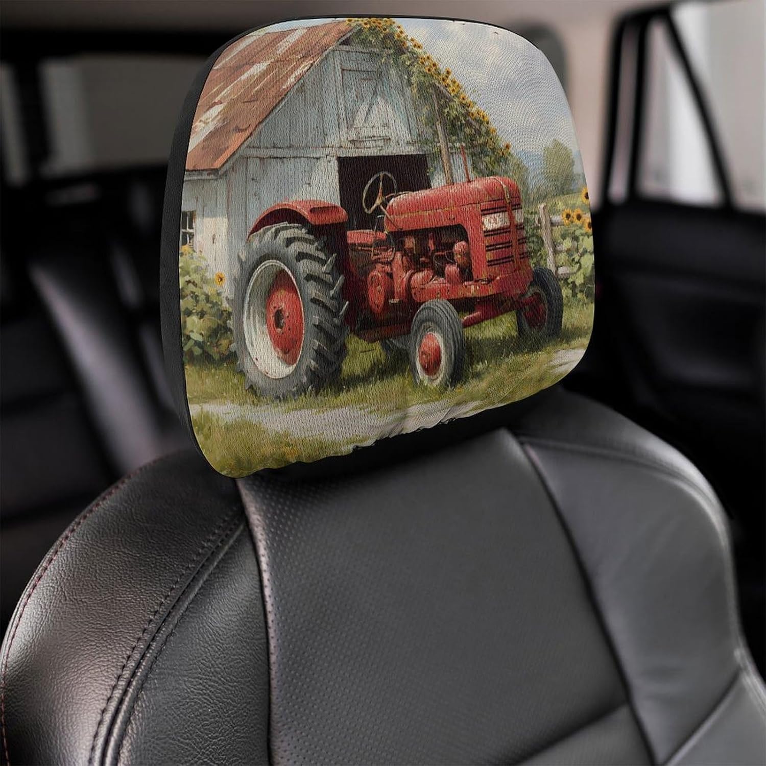 Red Farm Tractor Old Barn Fashion Car Headrest Cover Novelty Elastic Seat Rest Covers for SUV Truck Sedan image 4