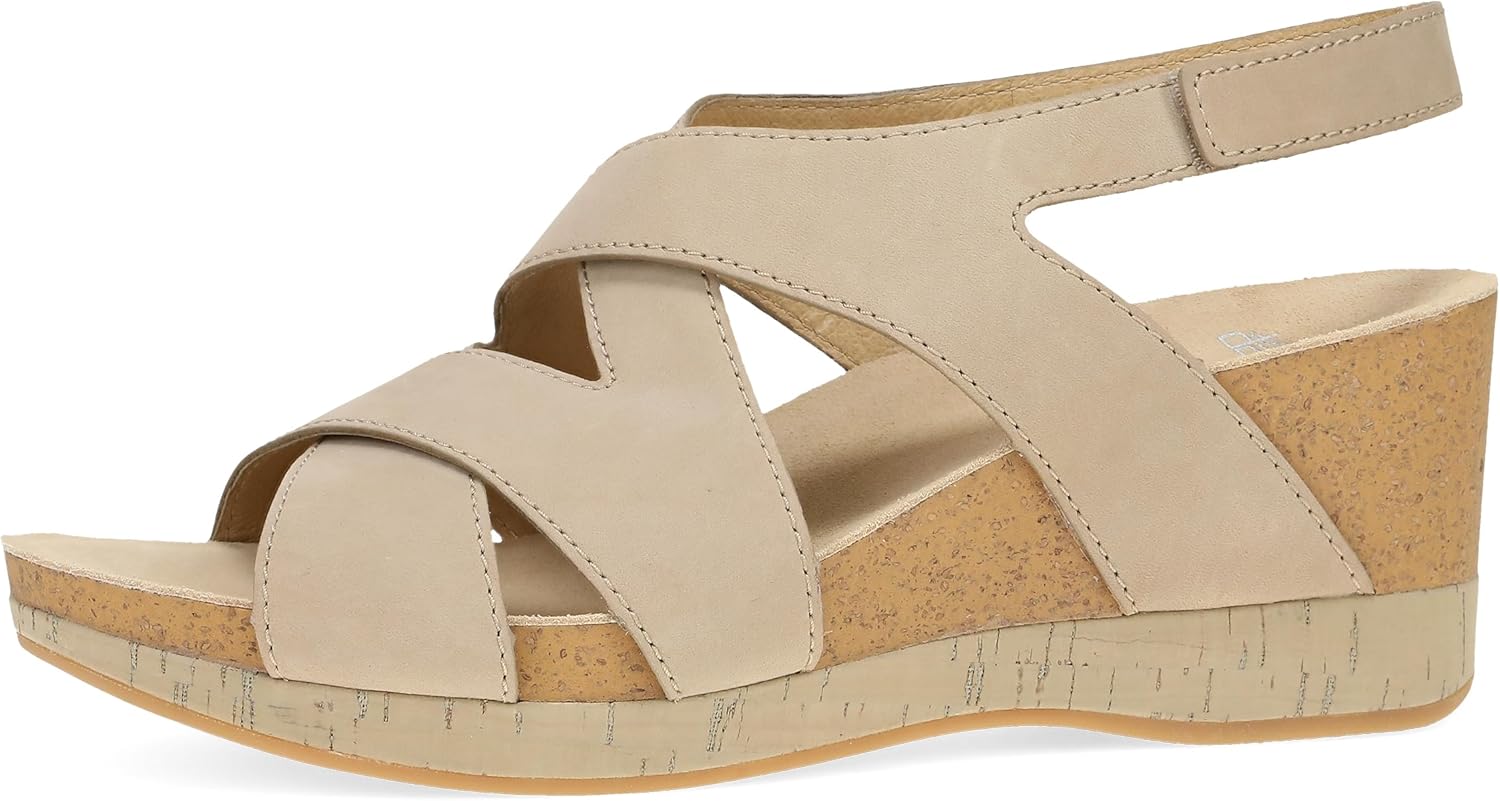 Dansko Shyla Wedge Sandal for Women - Cork/EVA Wedge with Arch Support -Fully Adjustable Straps-Lightweight Rubber Outsole