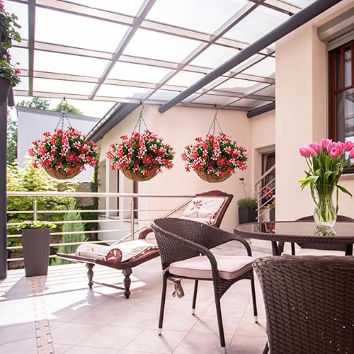 Miniatura 4 de Homsunny Flores colgantes artificiales, flores pequeñas de lirios de 12 pulgadas, pequeños lirios falsos que cuelgan en forro de coco, cestas