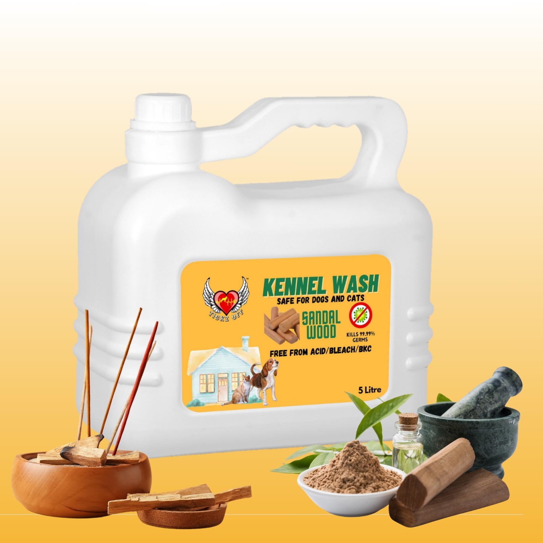 Kennel wash | tickzoff.com | To disinfect house | To removes bad odor in house caused by pets (Sandalwood, 5000ml)