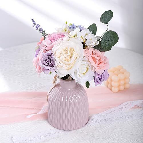 Miniatura 9 de Jspupifip Juego de cajas combinadas de flores artificiales, ramos de arreglos de flores de seda falsas con hojas de tallo para bricolaje, boda,