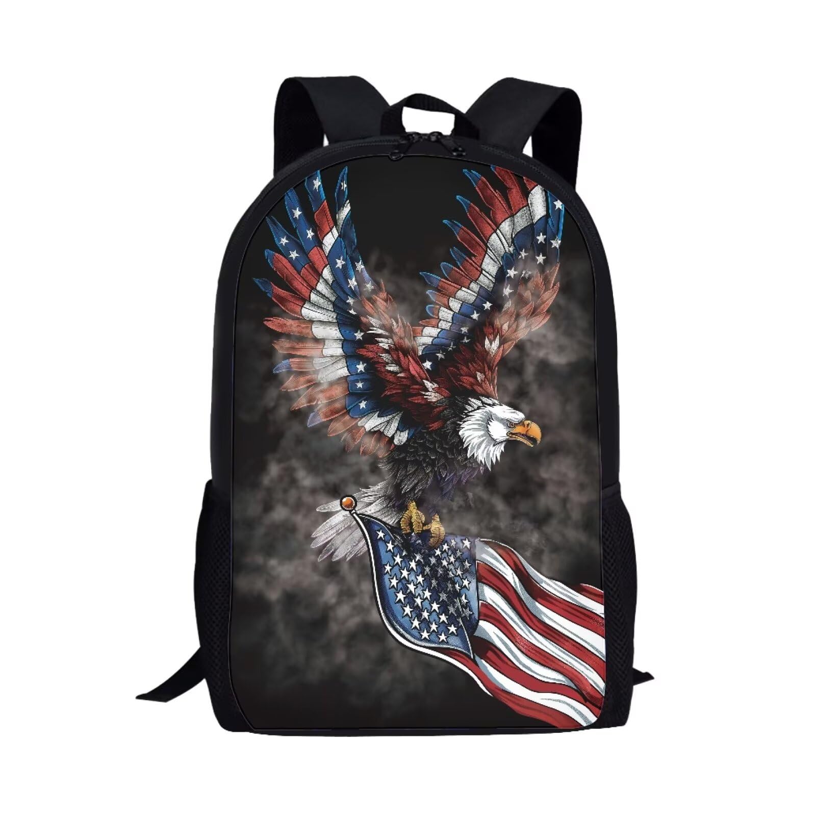 PJHEQOXE Stylish Patriotics Theme Backpack for Men Women,Kids Boys Girls School Backpacks Fits 8-18 Ages,American Flag Bald Eagle Print Travel