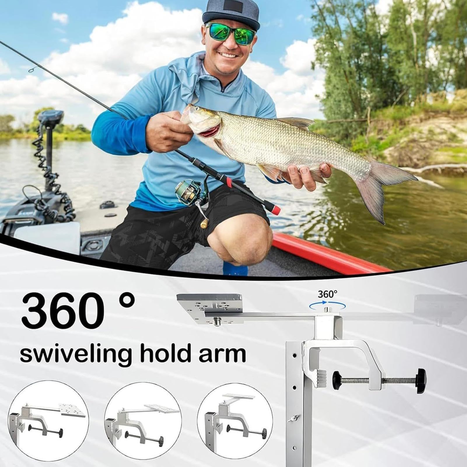 Mocowanie Echosonda Do Kajaków 360-Stopniowy Obrotowy Regulowany Wysokością | Podstawa Uchwytu do Echosondy Do Trollingu I Wędkarstwa Morskiego Outdoorowego Na Rufę