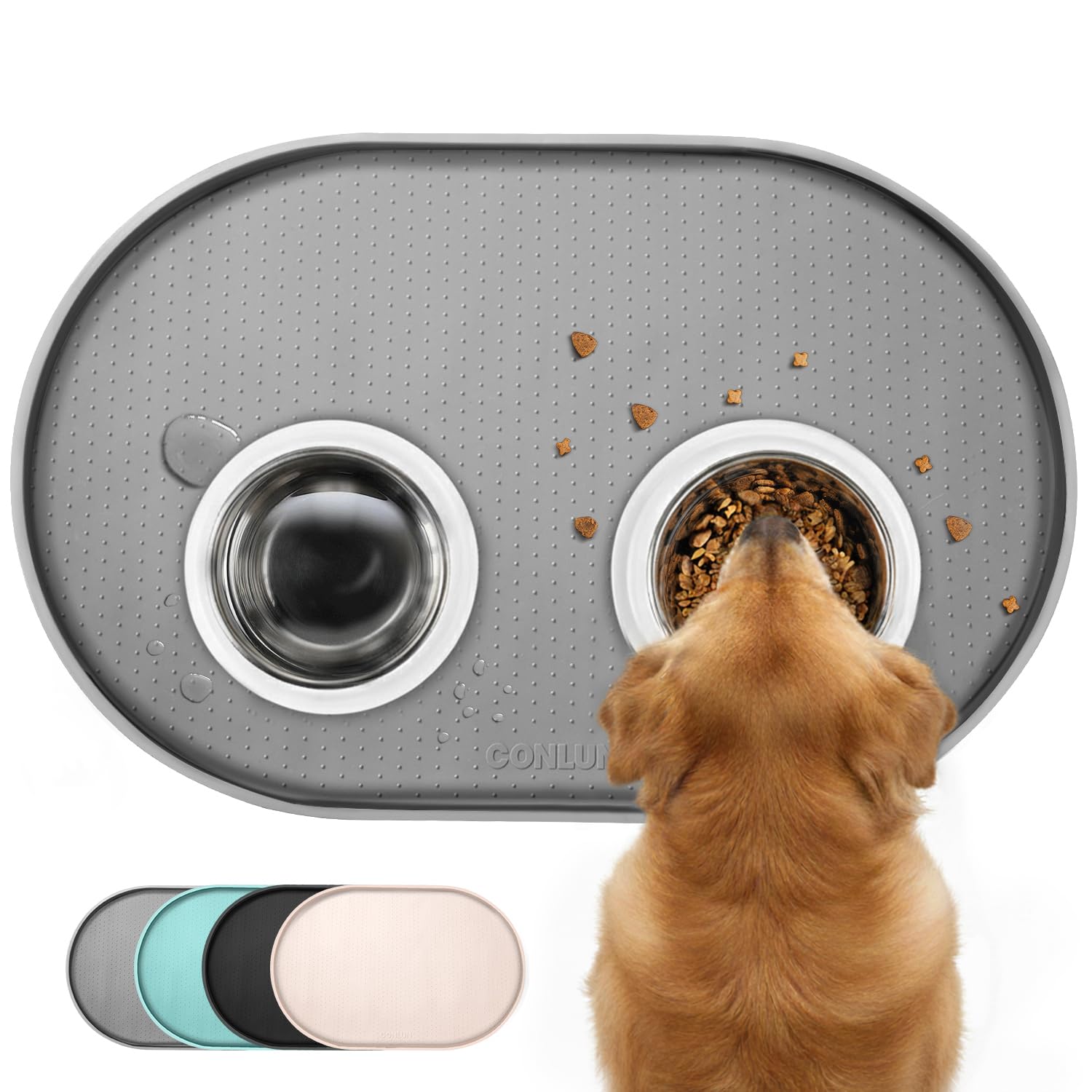 Conlun Napfunterlage Hund,1,2cm Hohe Ränder Futtermatte Katzen zur Vermeidung von Verschüttungen,BPA-Freie Silikonmatte mit Rand Gummi-Hundenapf Unterlage für Futter- und Wassernäpfe