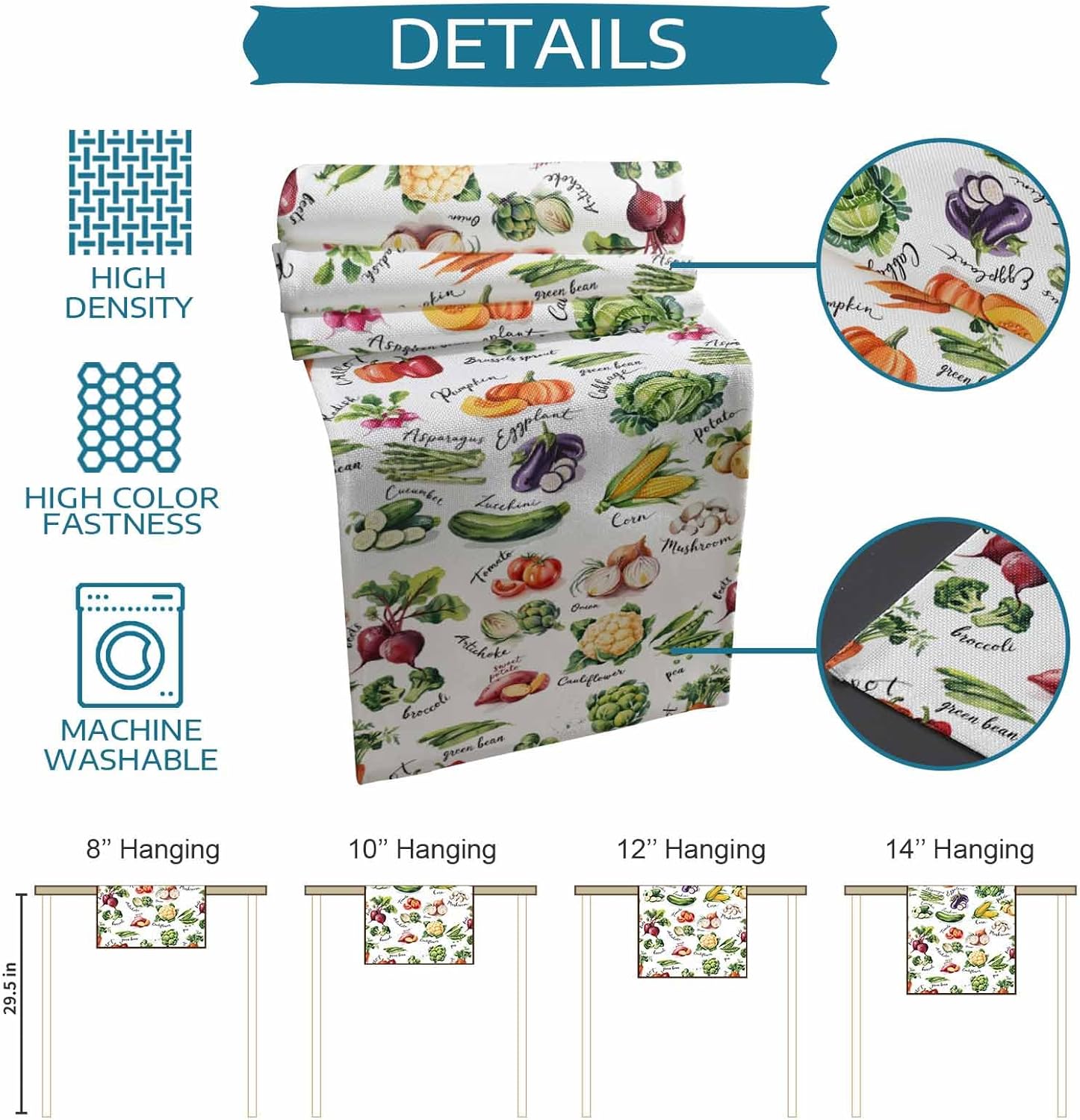 Table Runner Vegetables Table Runners Dresser Scarves Carrot Pepper Onion Garlic Food Table Decor Seasonal Kitchen Dining Table Decoration for Home Holiday Party Decor 13x120 Inch