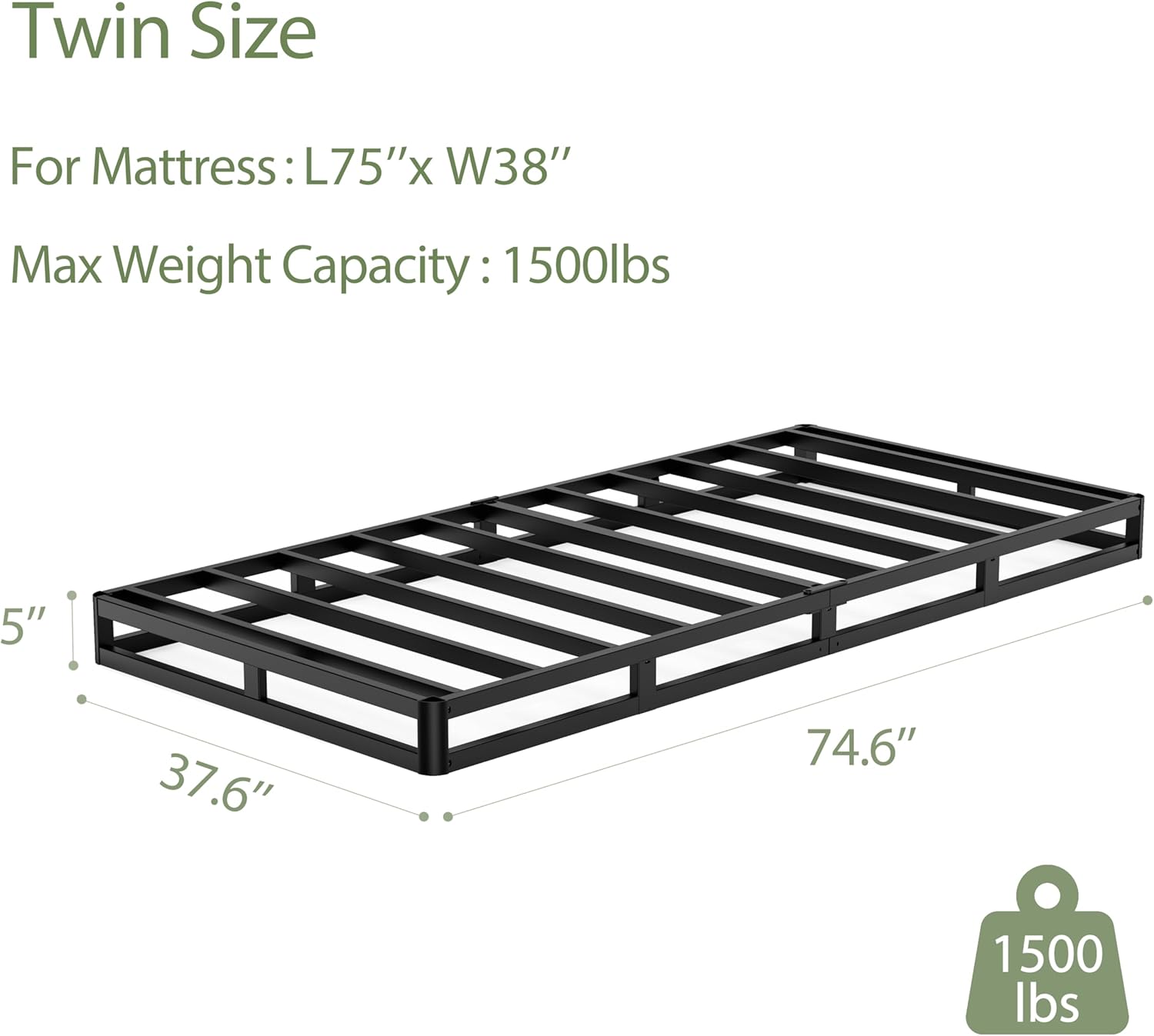 Twin Box Spring 5 Inch Low Profile Twin Size Box Spring Heavy Duty Metal Bed Support for Bed Frame,Stable Mattress Foundation with Cover,Anti Noise & Easy Clean (5 Inch-Twin)