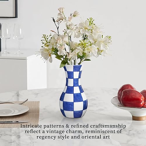 Miniatura 5 de Jarrón pequeño azul y blanco, paquete de 2 jarrones de cerámica de 6 pulgadas, jarrones chinos retro para decoración de flores de seda fresca seca,