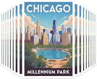 xtvinvm Vintage Travel Postcards Set, 20 Count (Chicago – Millennium Park) | USA City Landmark Retro Cards, Souvenir Bulk, Collectible Aesthetic Wall Decor Gift for Home & Office