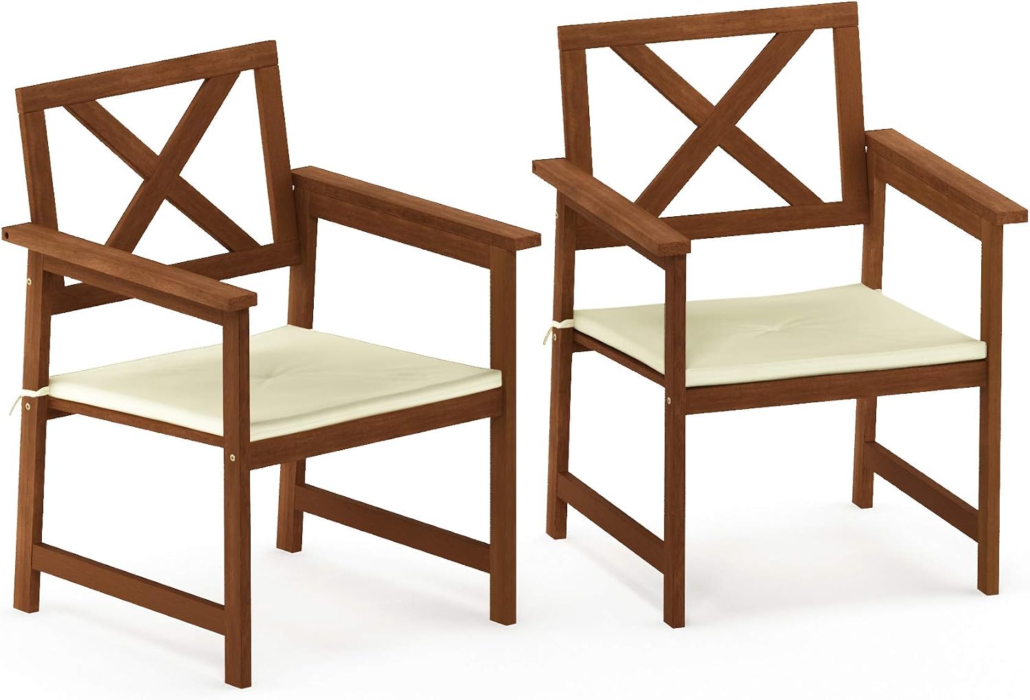 Furinno FG18112C Tioman Hardwood X Back Arm Chair in Teak Oil with Cushion, Natural