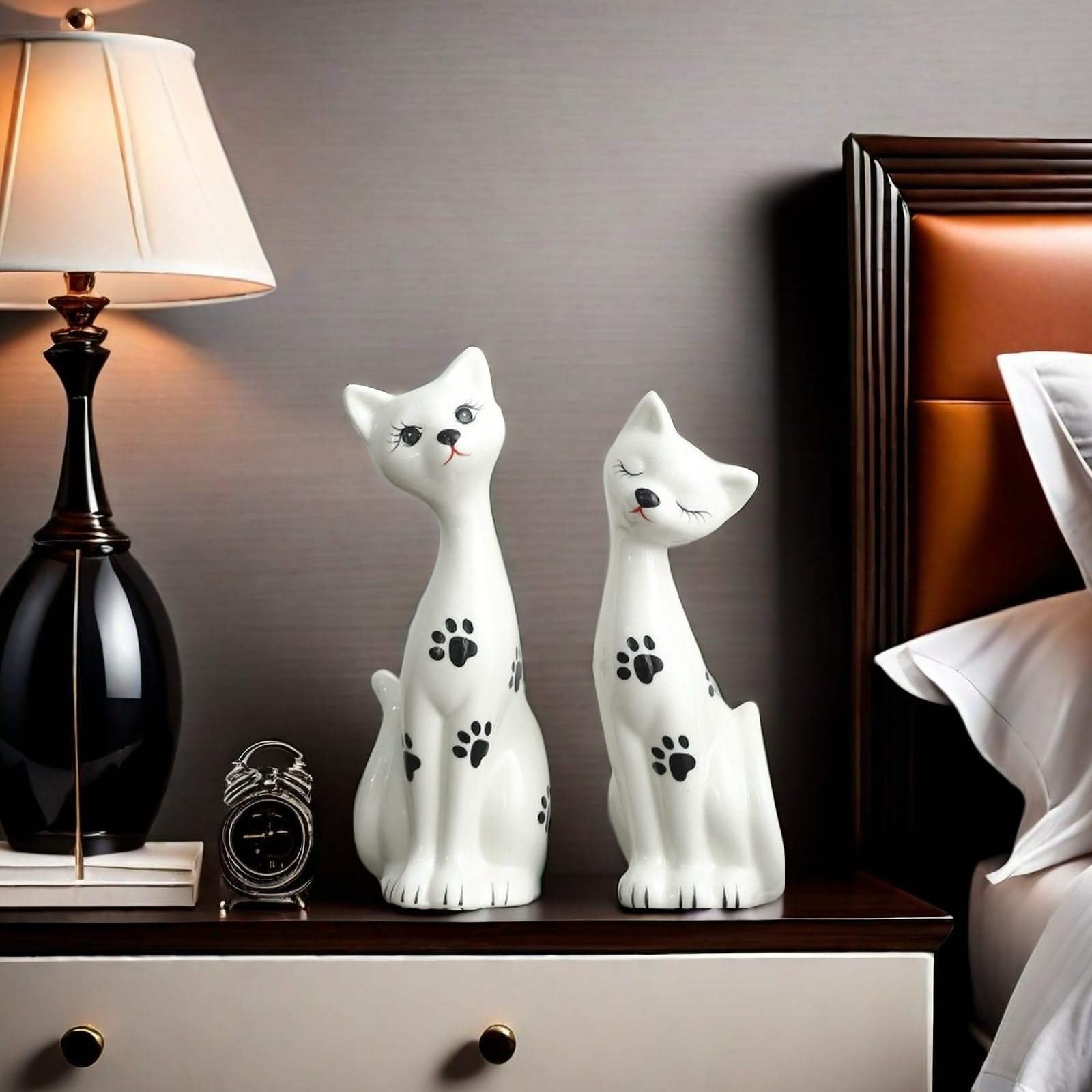Un par de estatuas de arte de pareja de gatos blancos, regalos de gatos para amantes de los gatos, decoración del hogar de oficina, accesorios de escritorio